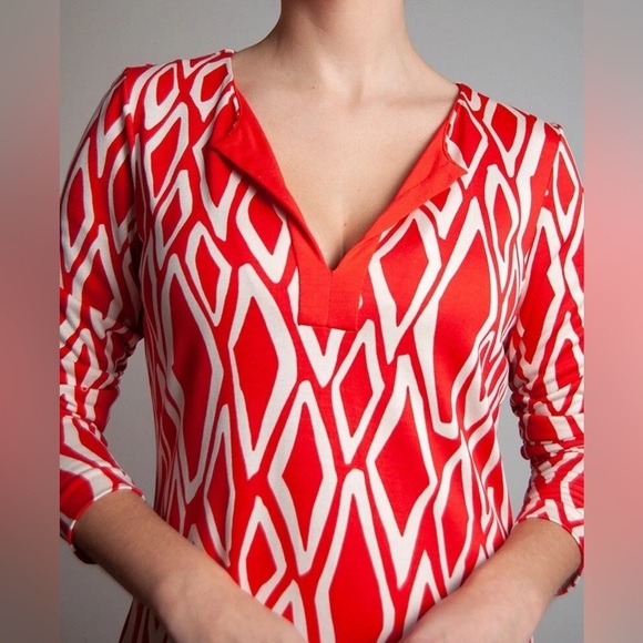 Diane Von Furstenberg Long Sleeve Jersey Dress Mini Women’s 8 Geometric Pattern - Picture 2 of 8